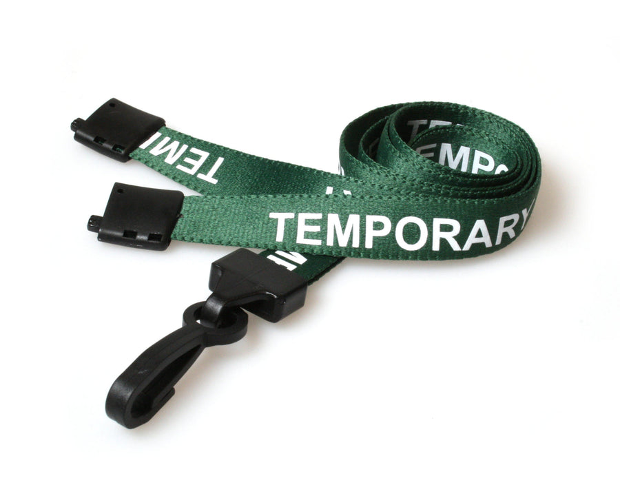 15mm Recycled Green Temporary Lanyards with Plastic J Clip (Pack of 100)