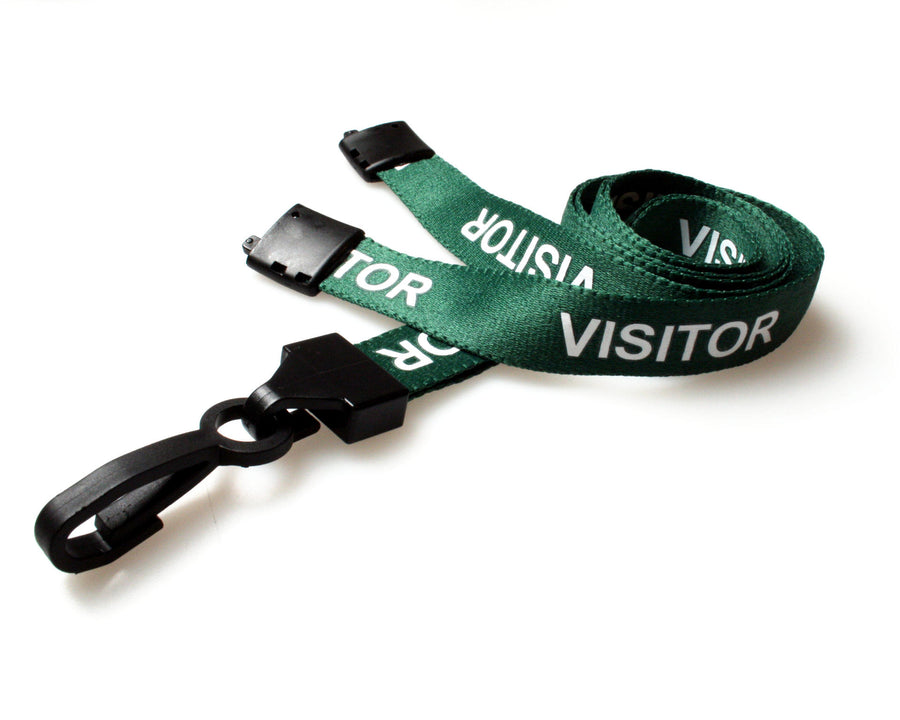 15mm Recycled Green Visitor Lanyards with Plastic J Clip (Pack of 100)