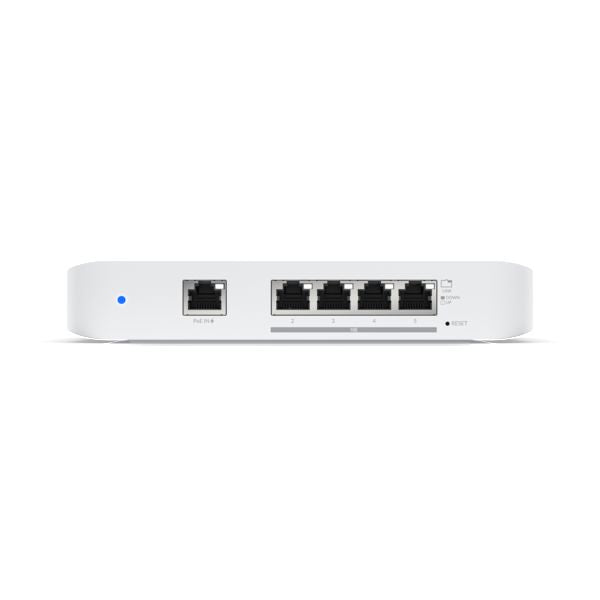Ubiquiti Layer 2 switch with (4) 10GbE RJ45 ports and (1) GbE, 802.3at PoE+ RJ45 input