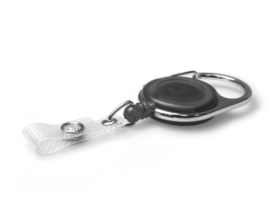 Black Translucent Carabiner Card Reels with 19mm Recess and Reinforced Straps - Pack of 50