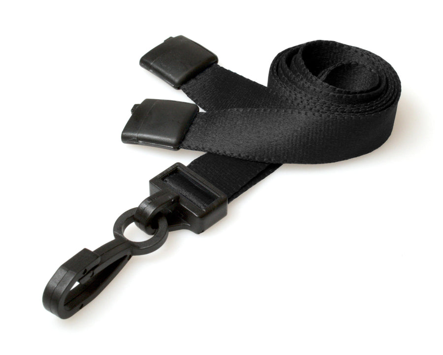 15mm Recycled Plain Black Lanyards with Plastic J Clip (Pack of 100)