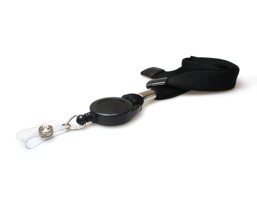 16mm Black Tubular Flexiweave Breakaway Lanyard with Black Badge Reel & Reinforced Strap Clip (Pack of 50)