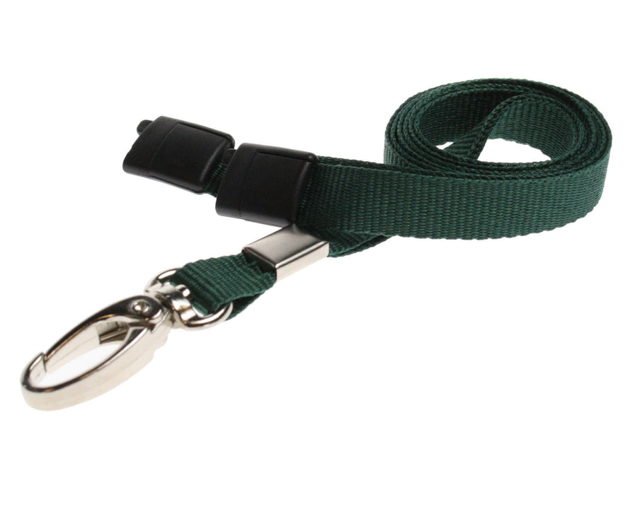 10mm Recycled Plain Dark Green Lanyards with Metal Lobster Clip (Pack of 100)