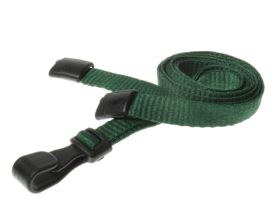 10mm Recycled Plain Dark Green Lanyards with Plastic J Clip (Pack of 100)