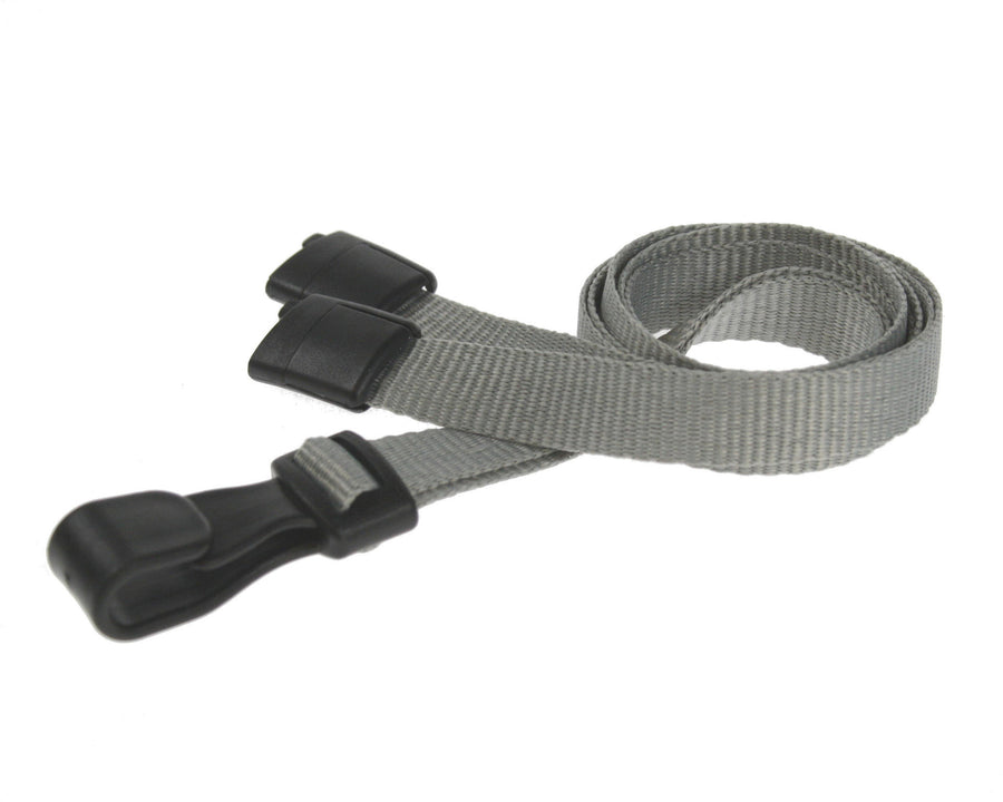 10mm Recycled Plain Grey Lanyards with Plastic J Clip (Pack of 100)