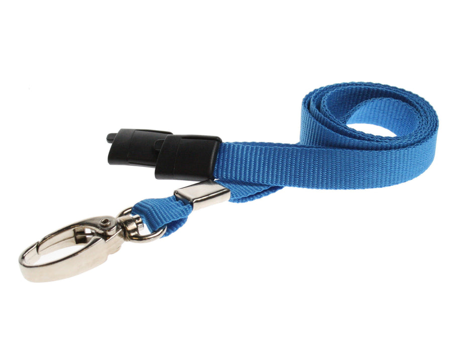 10mm Recycled Light Blue Lanyards with Breakaway and Metal Lobster Clip (Pack of 100)