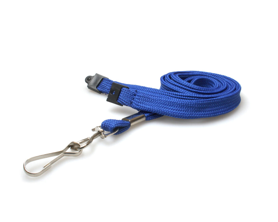 10mm Mid Blue Tubular Breakaway Lanyards with Metal J-Clip (Pack of 100)