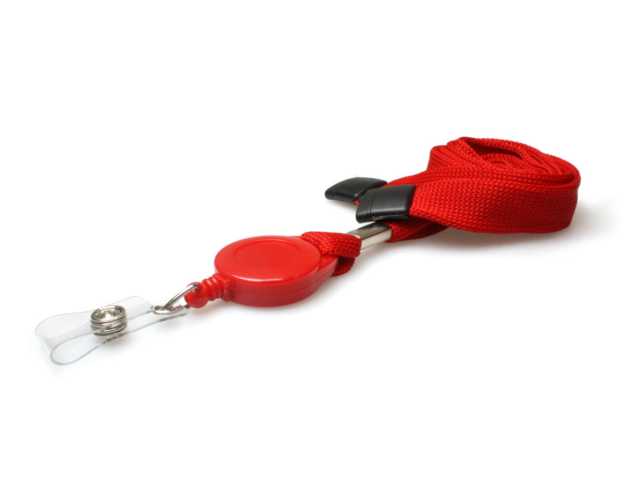 16mm Red Tubular Flexiweave Breakaway Lanyards with attached Mini Yoyo Card Reel & Clear Vinyl Strap (Pack of 50)