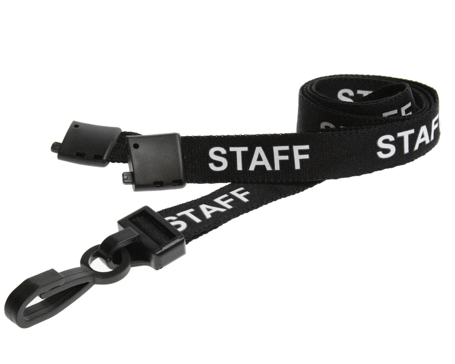 15mm Recycled Black Staff Lanyards with Plastic J Clip (Pack of 100)
