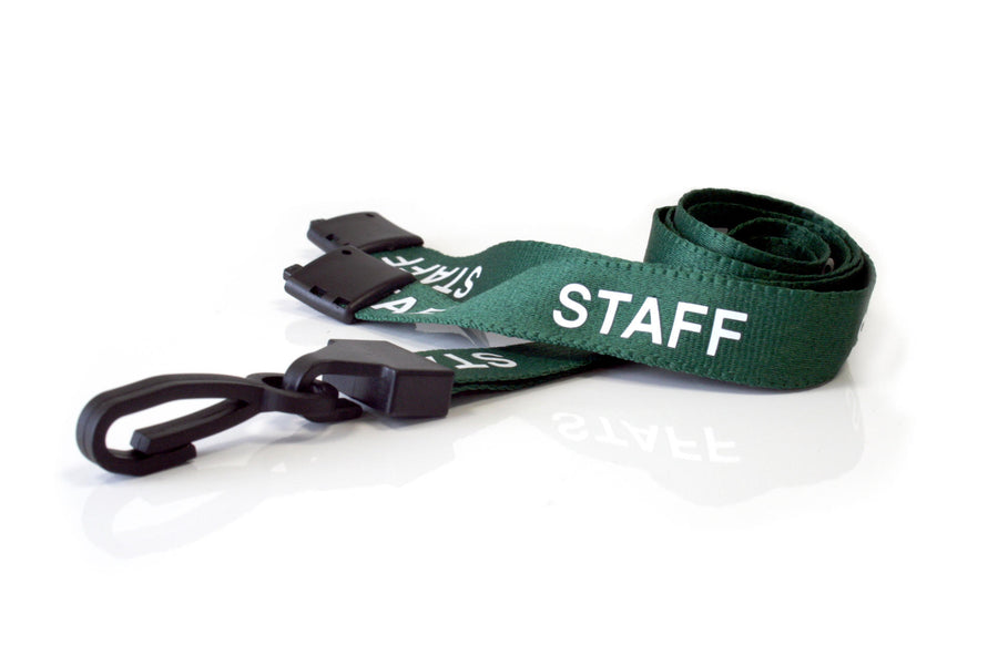15mm Recycled Green Staff Lanyards with Plastic J Clip (Pack of 100)