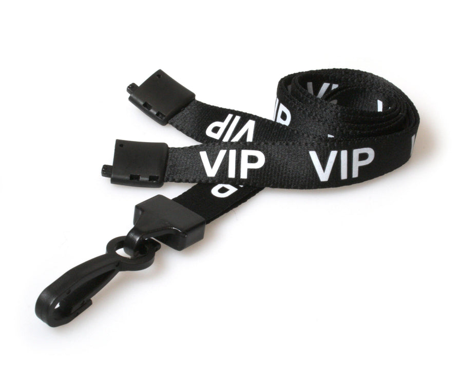 15mm Recycled Black VIP Lanyards with Plastic J Clip (Pack of 100)