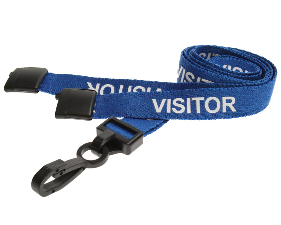 15mm Recycled Blue Visitor Lanyards with Breakaway and Plastic J Clip (Pack of 100)