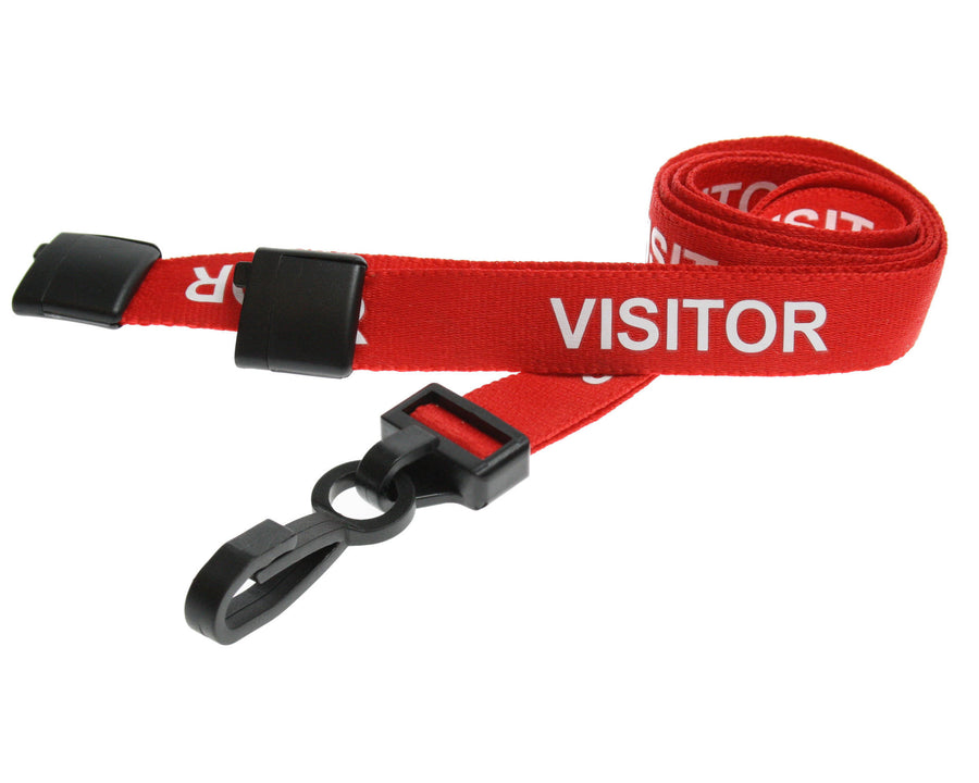 15mm Recycled Red Visitor Lanyards with Plastic J Clip (Pack of 100)